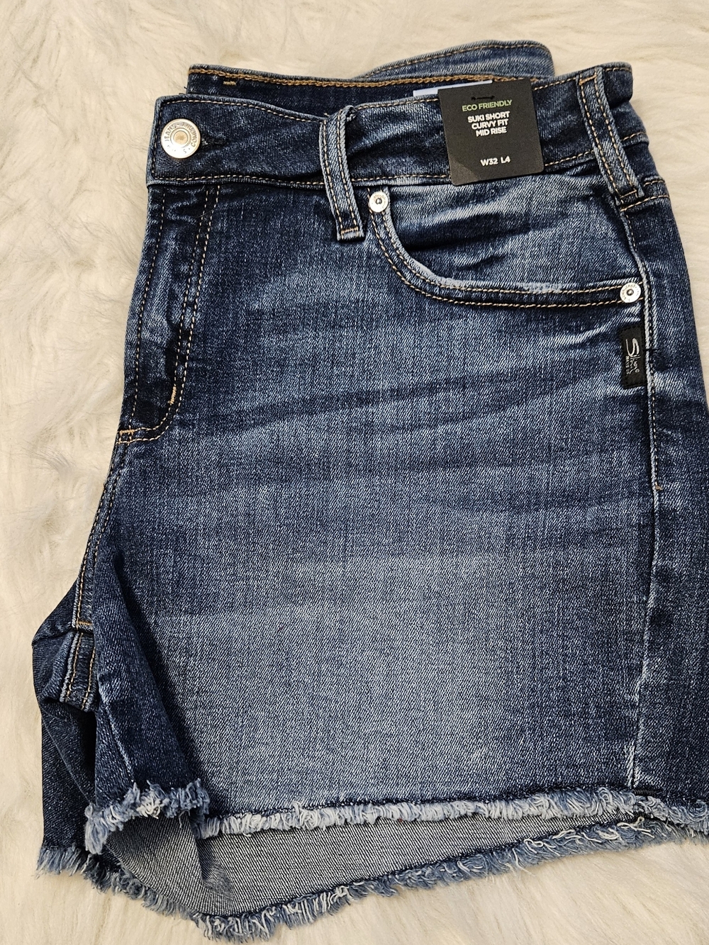 Silver Jeans Dark Blue Frayed Hem Denim Shorts